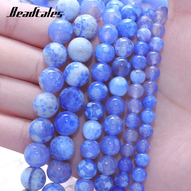 

Blue Agate Stone Bead Round Blue Natural Stone Beads For Jewelry Making DIY Bracelet Charm Accessories 15'' 6 8 10mm Beadtales
