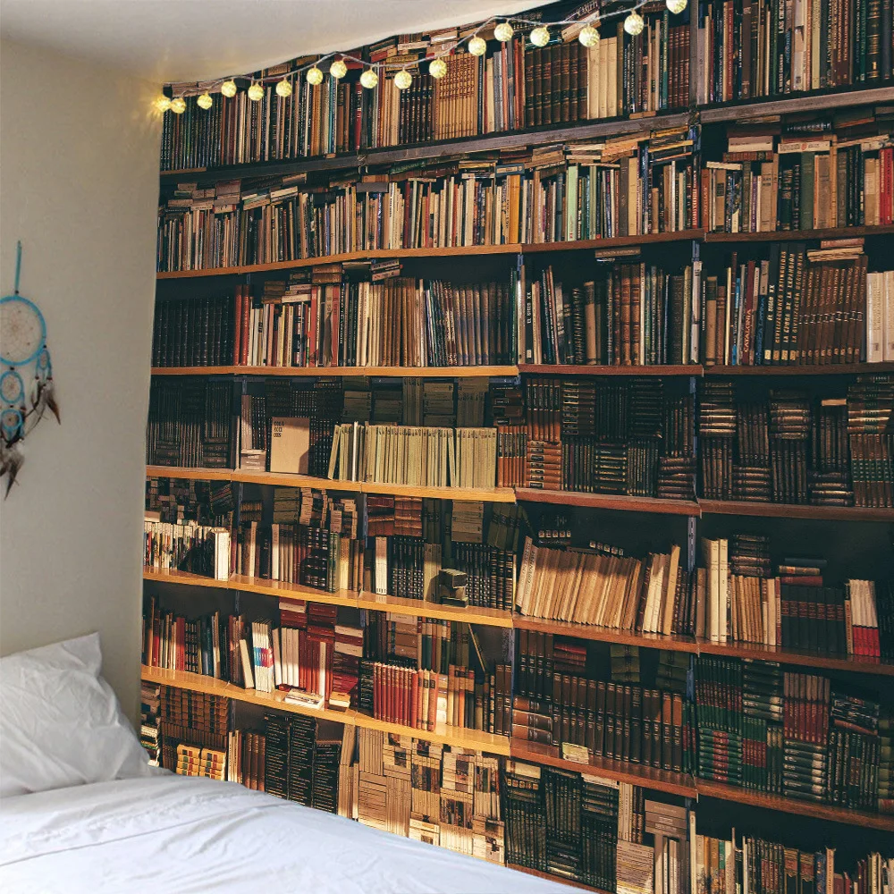 Книжная полка в стиле ретро 3D гобелен Настенная библиотека подсвечник тапиз