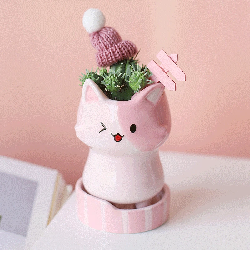 

Cute Cat Flowerpot Cartoon Animal Ceramic Vase Personality Creative Cactus Succulent Plant Poted Desktop Garden Decoration Pots