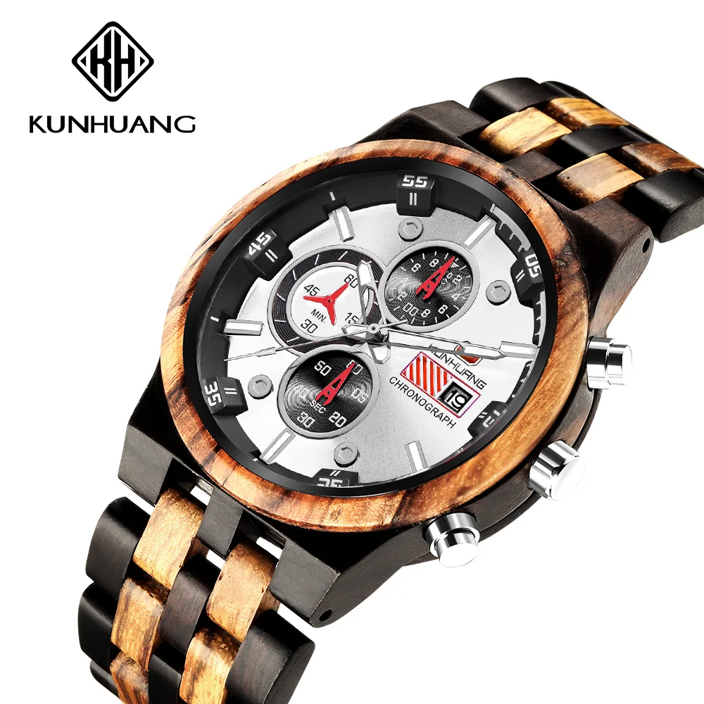 

2020 Luxury Wood Men Watch Stylish Wooden Timepieces Chronograph Military Quartz Watches Reloj Hombre Gift Men Relogio Masculino