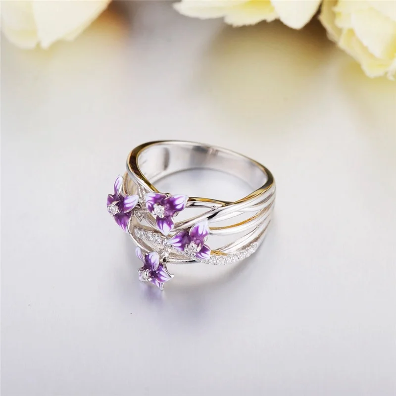 

Finger Rings Daisies Flower Zircon Rings Stackable Violet Drop Rings Glue Ring Jewelry Gift