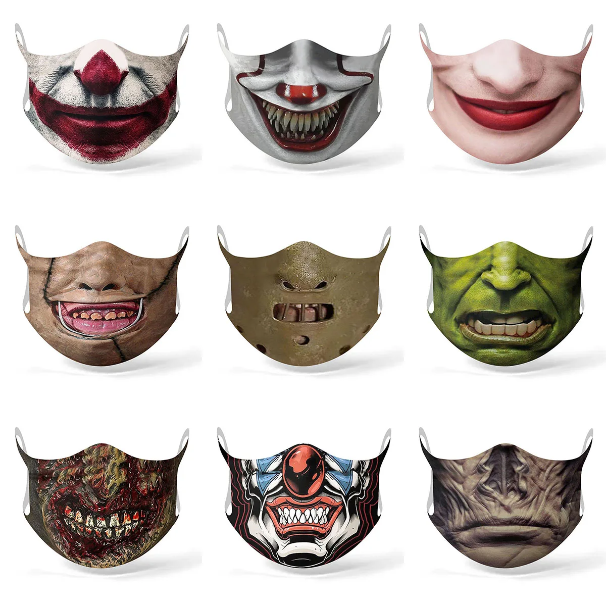 Halloween Funny Cosplay Women Men Masks Clown Hannibal-Hulk Face Mouth Decoration Dustproof Reusable Adult Outdoor Party Mask |
