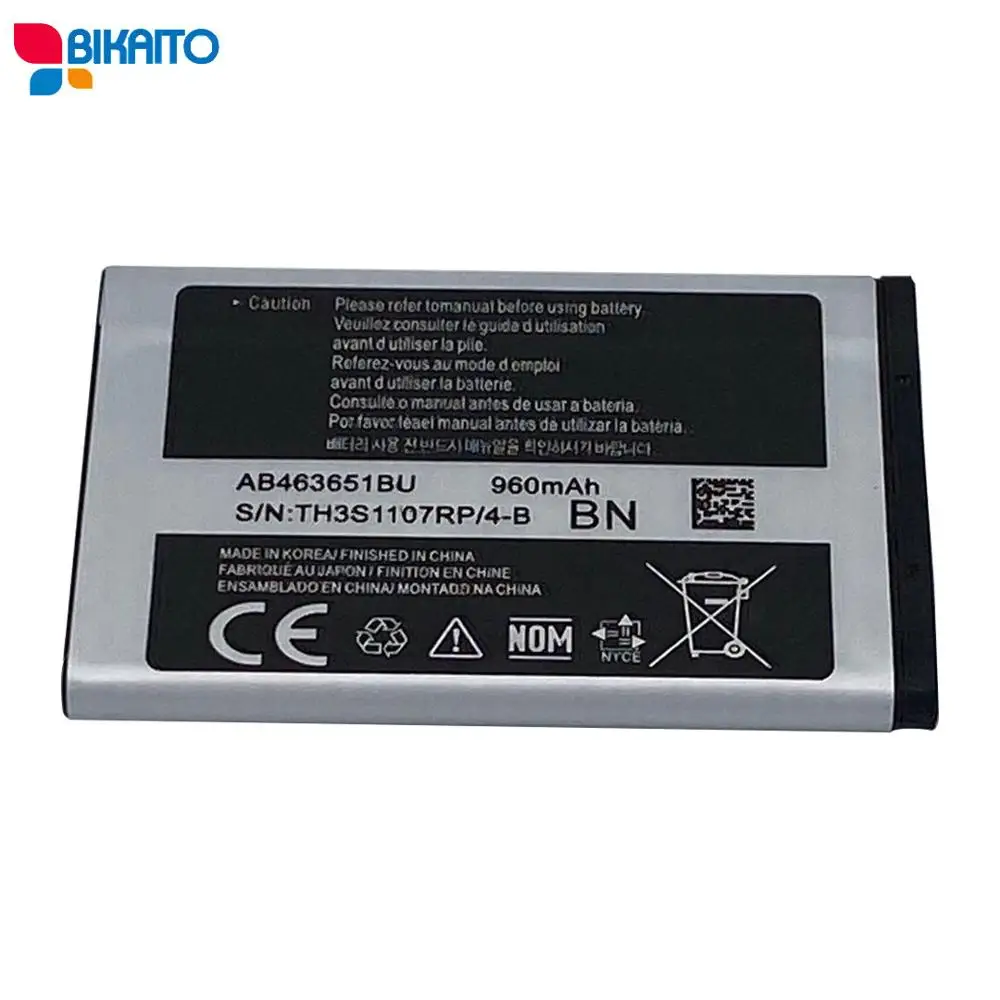 Подходит для батареи AB463651BU мобильный телефон. W559 S5620I S5630C S5560C C3370 C3200 C3518 J808 F339 S5296