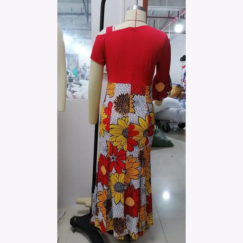 

Africa Office Lady Dress Kaftan Floral Print African Dresses for Women Single Shoulder Maxi Dresses Women's African Clothing 5XL