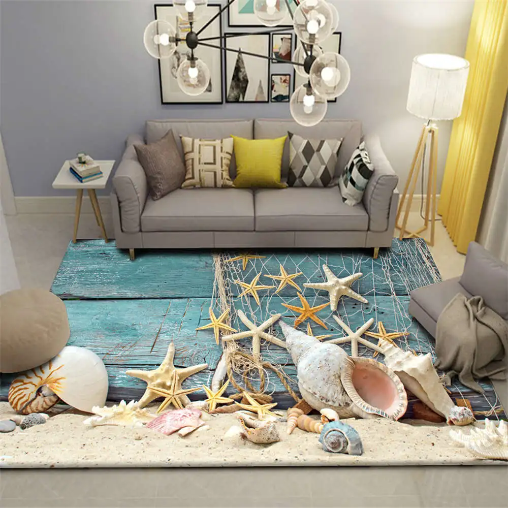 3D Carpet for Living Room Modern Beach Shells Kitchen Rug Hallway Floor Area Non-slip Baby Kids Bedroom Crawling Play Mat | Дом и сад