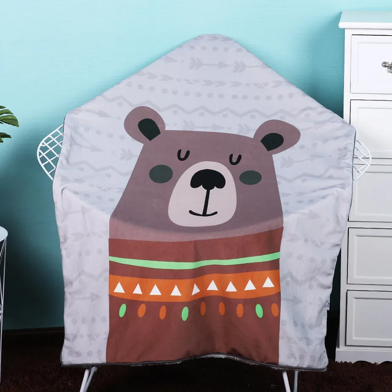 grey bear Зимнее мягкое Фланелевое теплое детское одеяло с изображением животных, ручная роспись, 2 слоя, шерпа, пеленка для новорожденных, детское одеяло - Цвет: grey bear