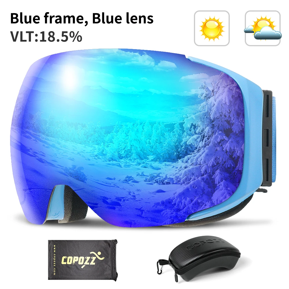 Blue Lens COPOZZ бренд Магнитные очки для катания на лыжах и сноуборде с чехол анти-туман UV400 двойной защиты объектива Для мужчин и Для женщин Горные лыжи очки - Цвет: Blue Lens