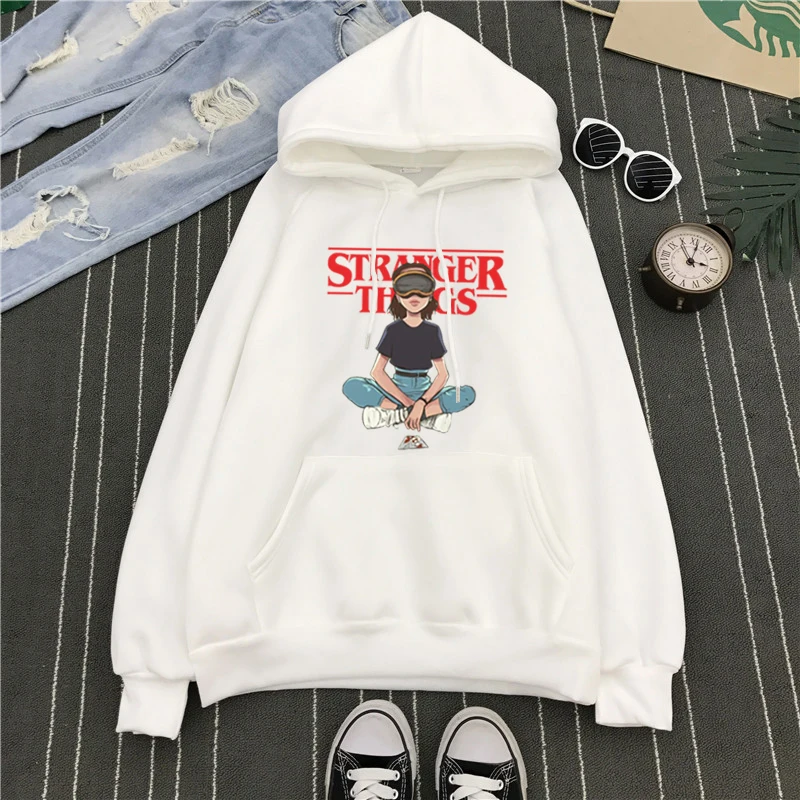 Фото Трендовые мужские толстовки с капюшоном и надписью Stranger Things для осени зимы Трендовые мужские толстовки с капюшоном и надписью Stranger Things для осени зимы