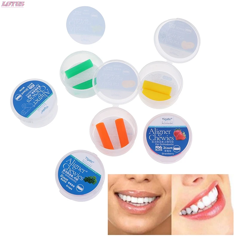 

6 Flavors Aligner chewies with Potable Box Dental Aligner Seater Orthodontic Chew for Invisalign Aligners Clear or Metal Braces