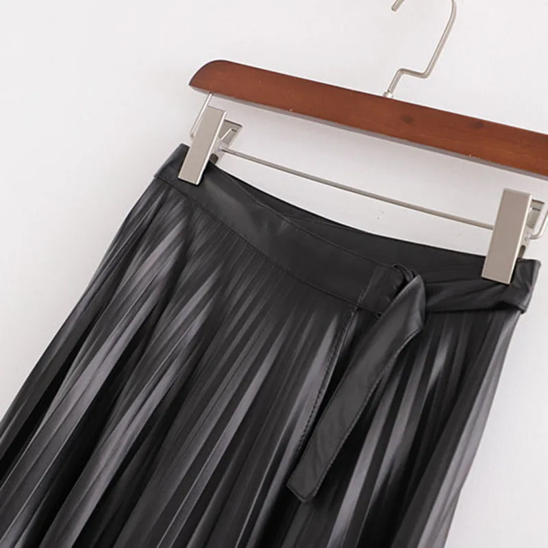 Женская плиссированная юбка средней длины черная винтажная элегантная офисная