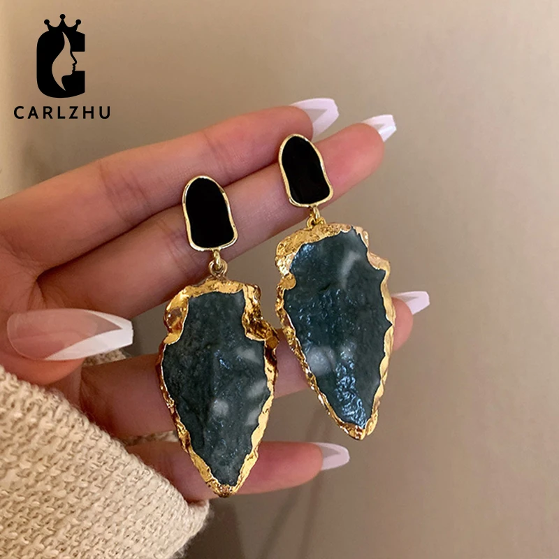 

Серьги-подвески из серебра 925 пробы с зеленой полимерной геометрической вставкой, корейские Модные Винтажные индивидуальные серьги для жен...