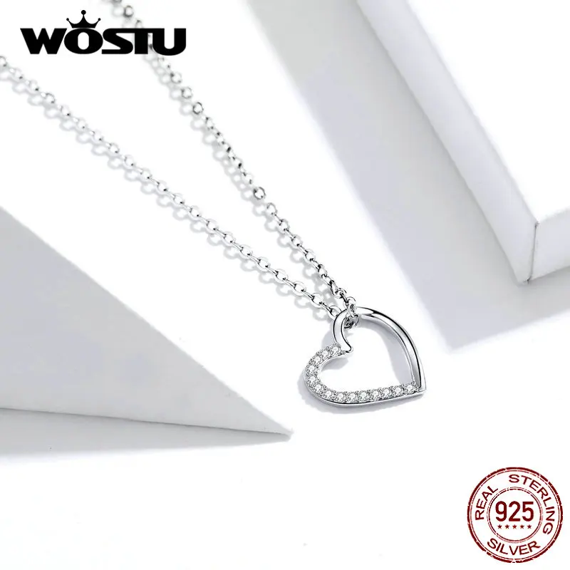 WOSTU 100% Настоящее серебро 925 пробы ожерелье в форме сердца для женщин модное