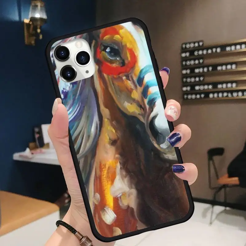 

Painted style horse Steed color Phone Case for iPhone 11 12 pro XS MAX 8 7 6 6S Plus X 5S SE 2020 XR Soft silicone
