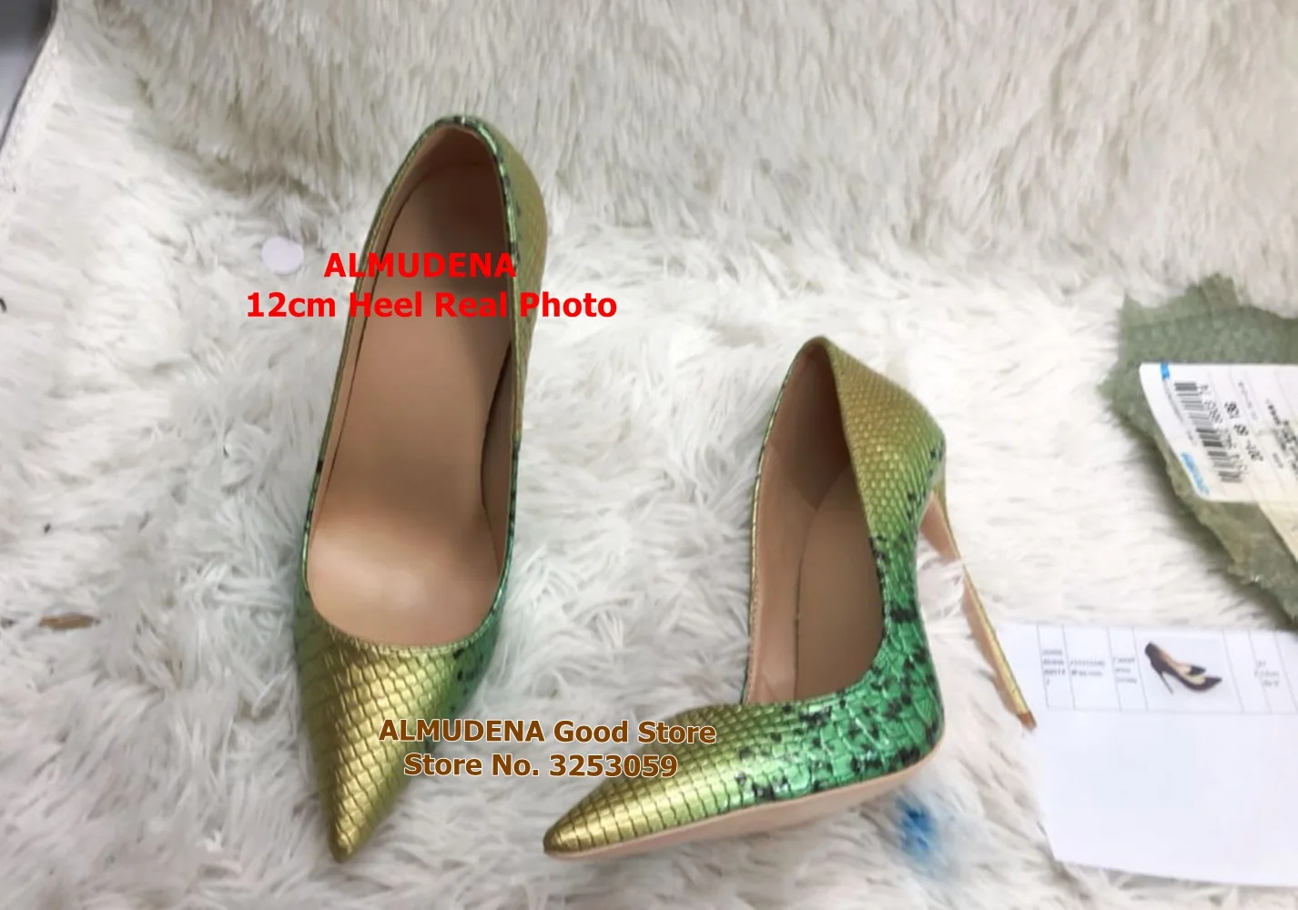 ALMUDENA Yellow Green Gradient Color Snakeskin High Heels Sexy 12cm Thin Heel Pointed Toe Dress Pumps Luxury Banquet Shoes