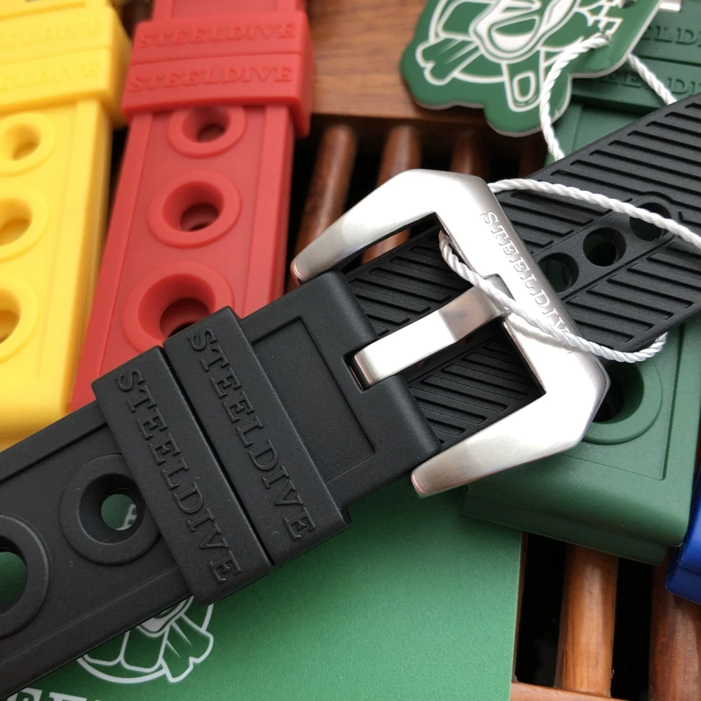 2021 New Arrivals STEELDIVE SD2201 Men's Diving Watch Official Strap 20mm/22mm/24mm Black Rubber Strap Blue Hole