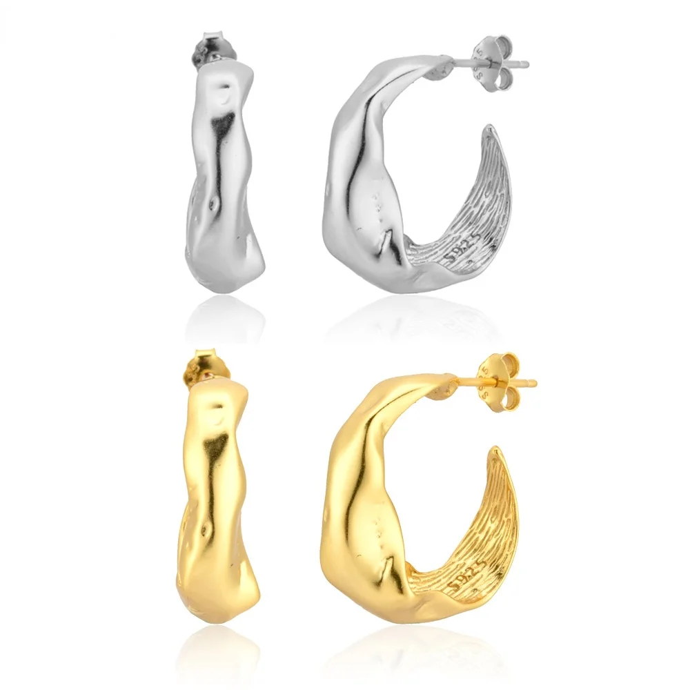 

European 17mm Circle Hoops Loops Gold Irregular Geometric 2020 Rock Punk Jewelry Fashion Wedding sterling silver 925