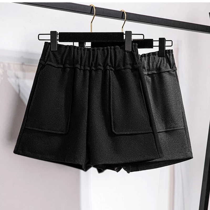 

Женские шерстяные шорты, модные уличные шорты большого размера, женские широкие брюки с высокой талией, одежда для весны и осени 2022