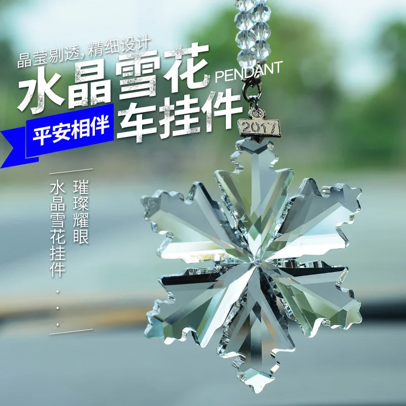 

Crystal Snowflake Car Pendant Rearview Mirror Pendant Christmas Gift Car Decoration Car Accessories For Girls bling Gift