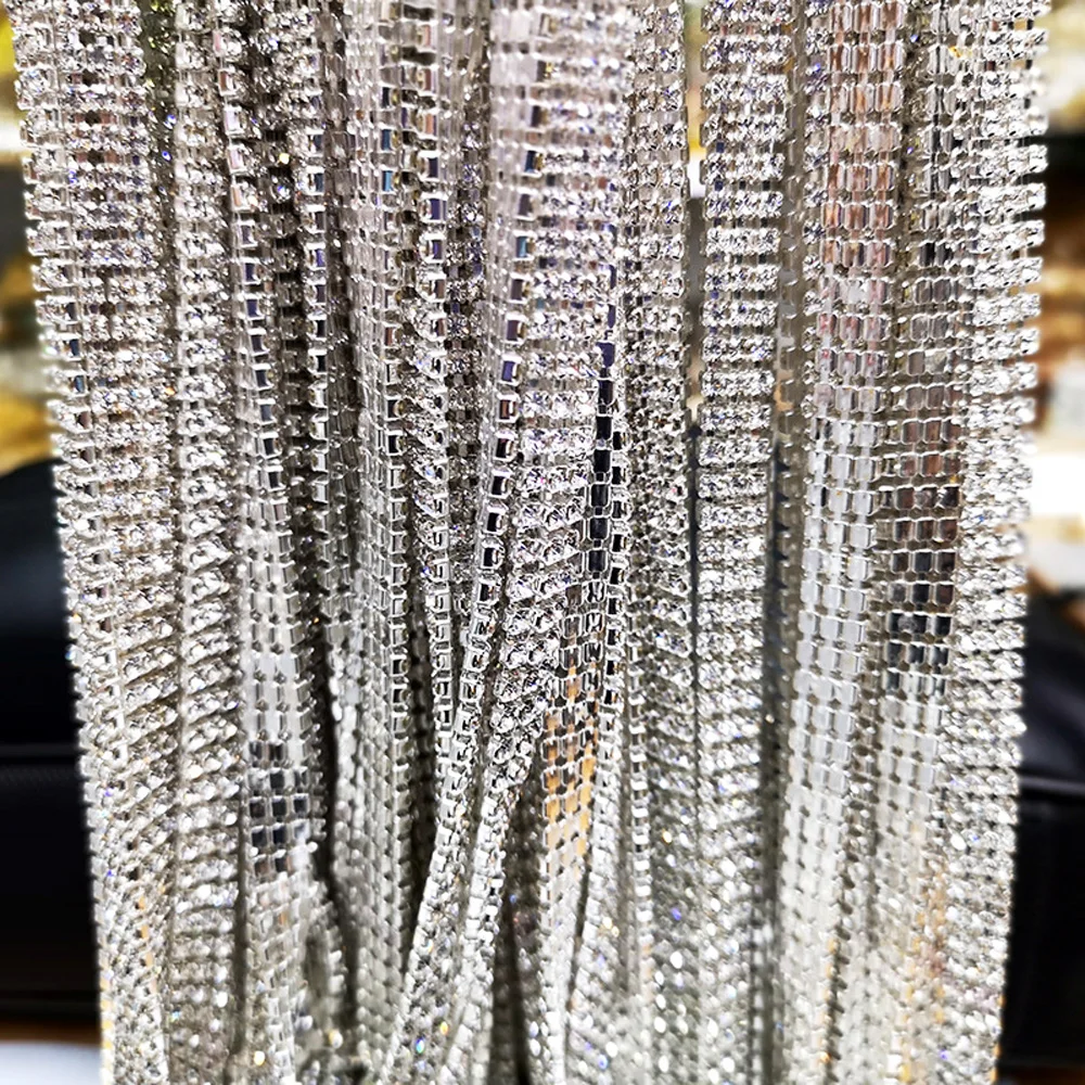 1 м/лот Блестящие кристаллы плотная Стразы цепочка с крупными серебристыми