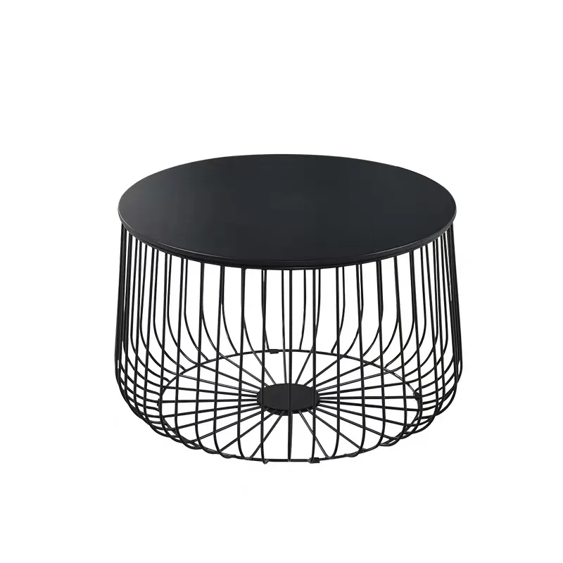 

Fashion Nordic coffee table black tempered glass round living room creative luxury rose golden iron side desk small large size