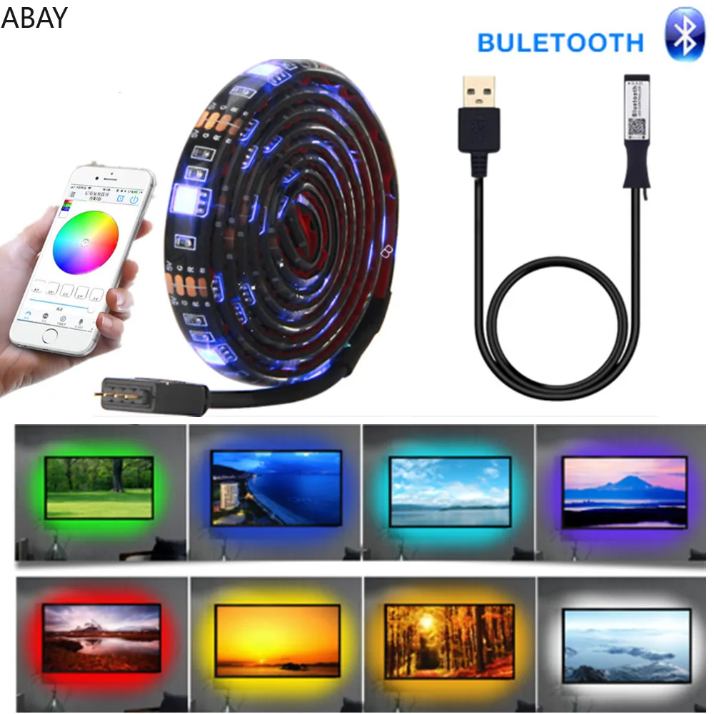 Bluetooth APP controller RGB 5V USB LED light TV background strip waterproof flexible 1M 2M 3M 4M 5M 5050 SMD lights strips