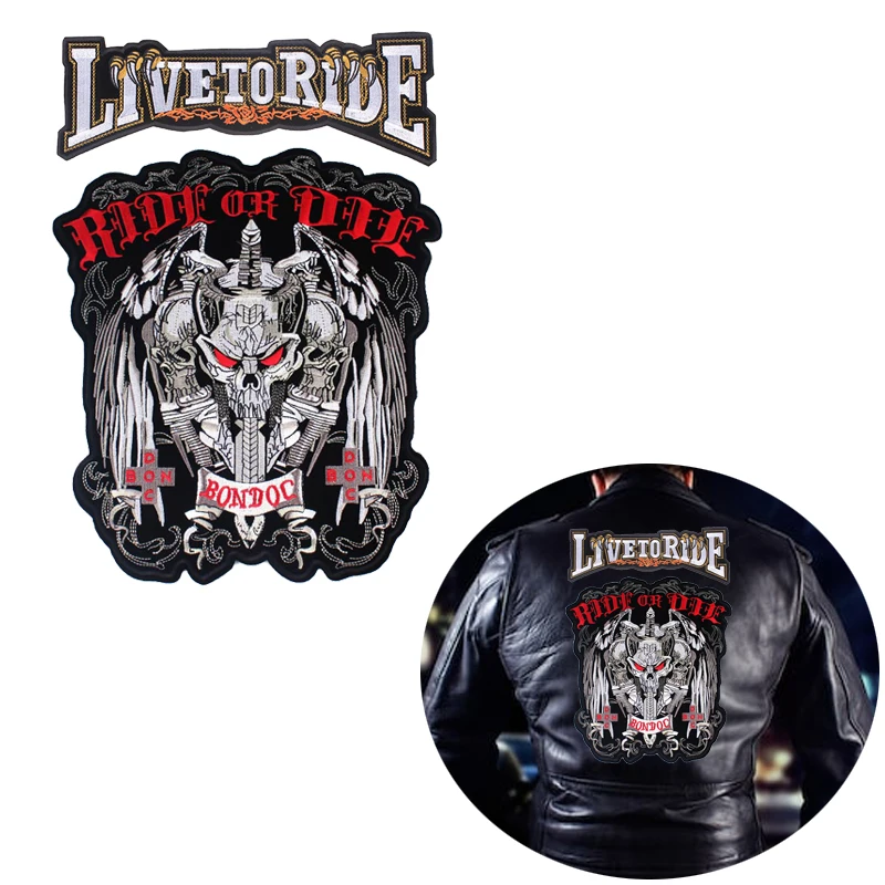 

Punk Skull Patch on Jacket Clothes Motorcycle Embroidery Patches for Clothing Iron on Patch Biker Stickers DIY stripes Applique