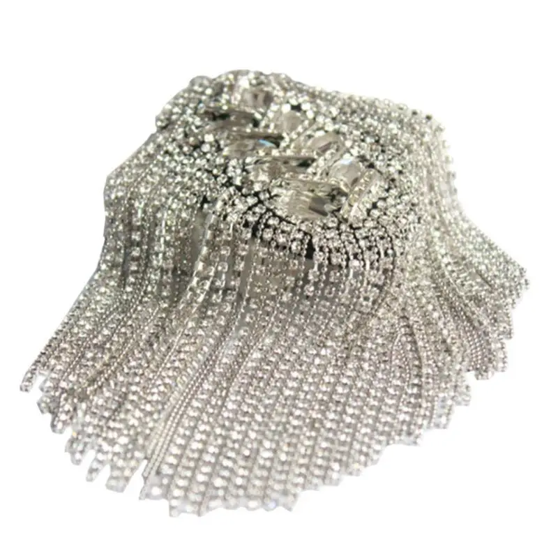 

Unisex Punk Fringe Shoulder Board Badge Glitter Rhinestone Tassels Chain Epaulet