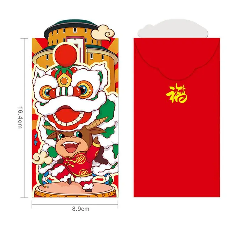 

JW-2021 Cartoon Red Envelope New Year Three-dimensional Special-shaped Red Envelope Bag Lucky Seal Red Packets 6 Pcs