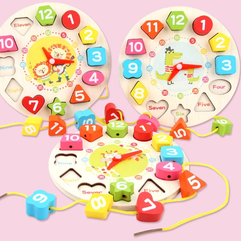 

28EC Children's Simulation Play Toys Portable Clock Beaded Building Blocks