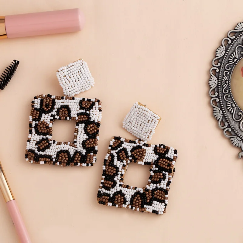 Серьги-гвоздики в богемном стиле с леопардовым принтом Геометрическая Корона