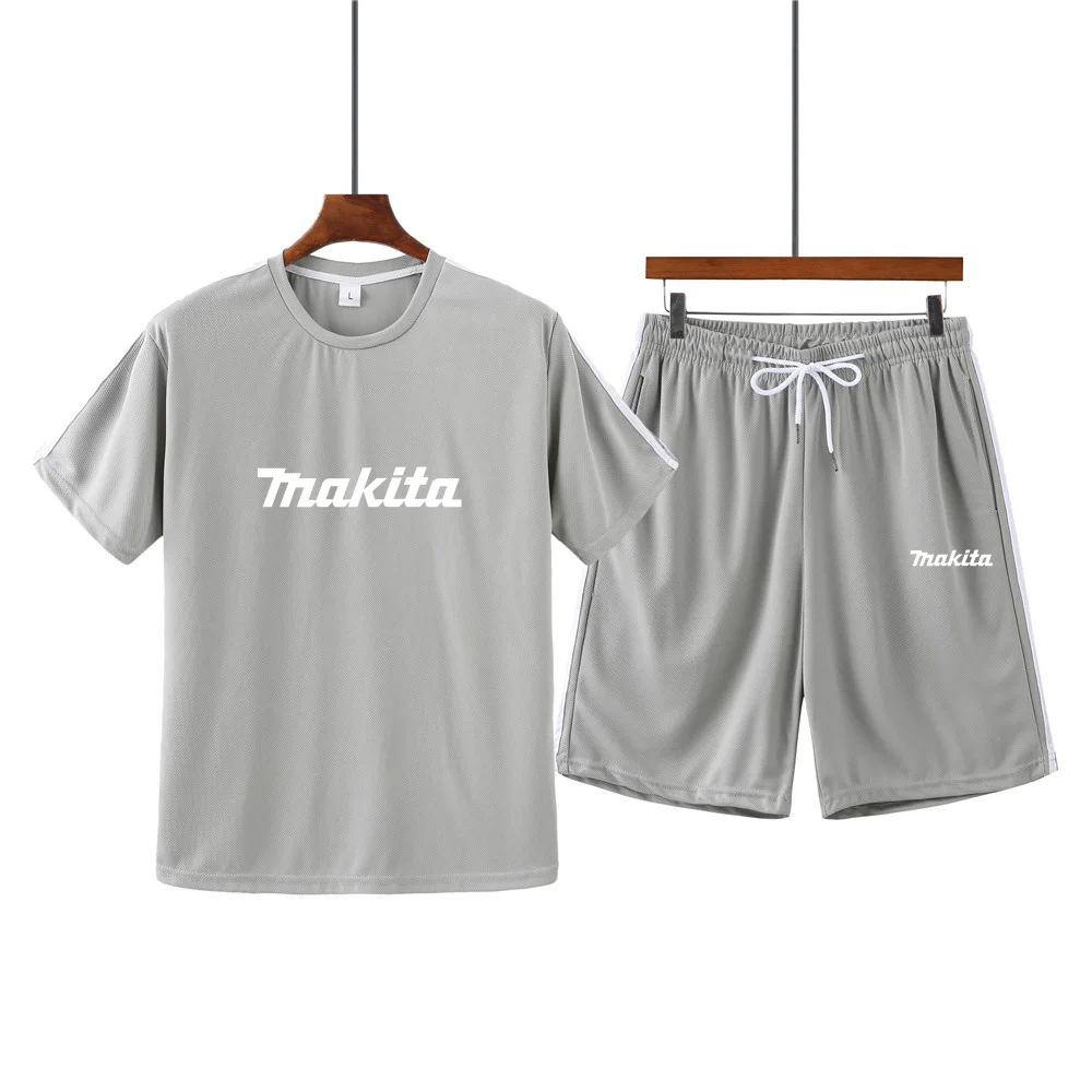 

Men's summer hot sale Thakita print round neck short sleeve + casual shorts sports running suit male MA36