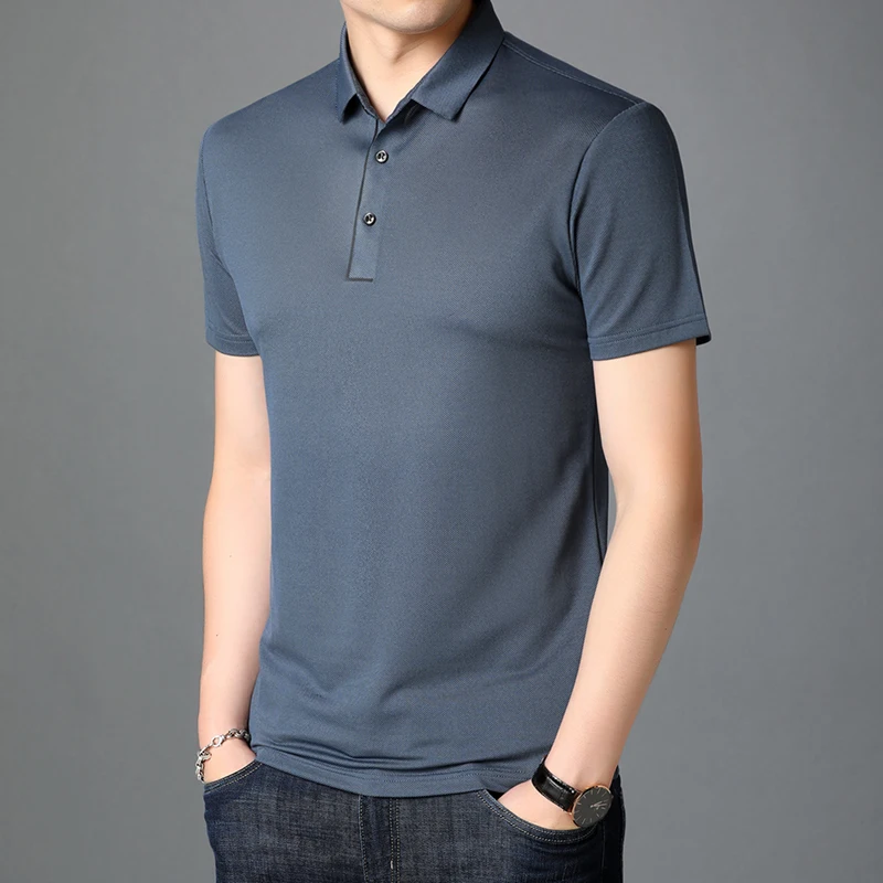 

New men's summer fashion solid color cotton polo clothes male business casual fit clothes high quality short sleeve