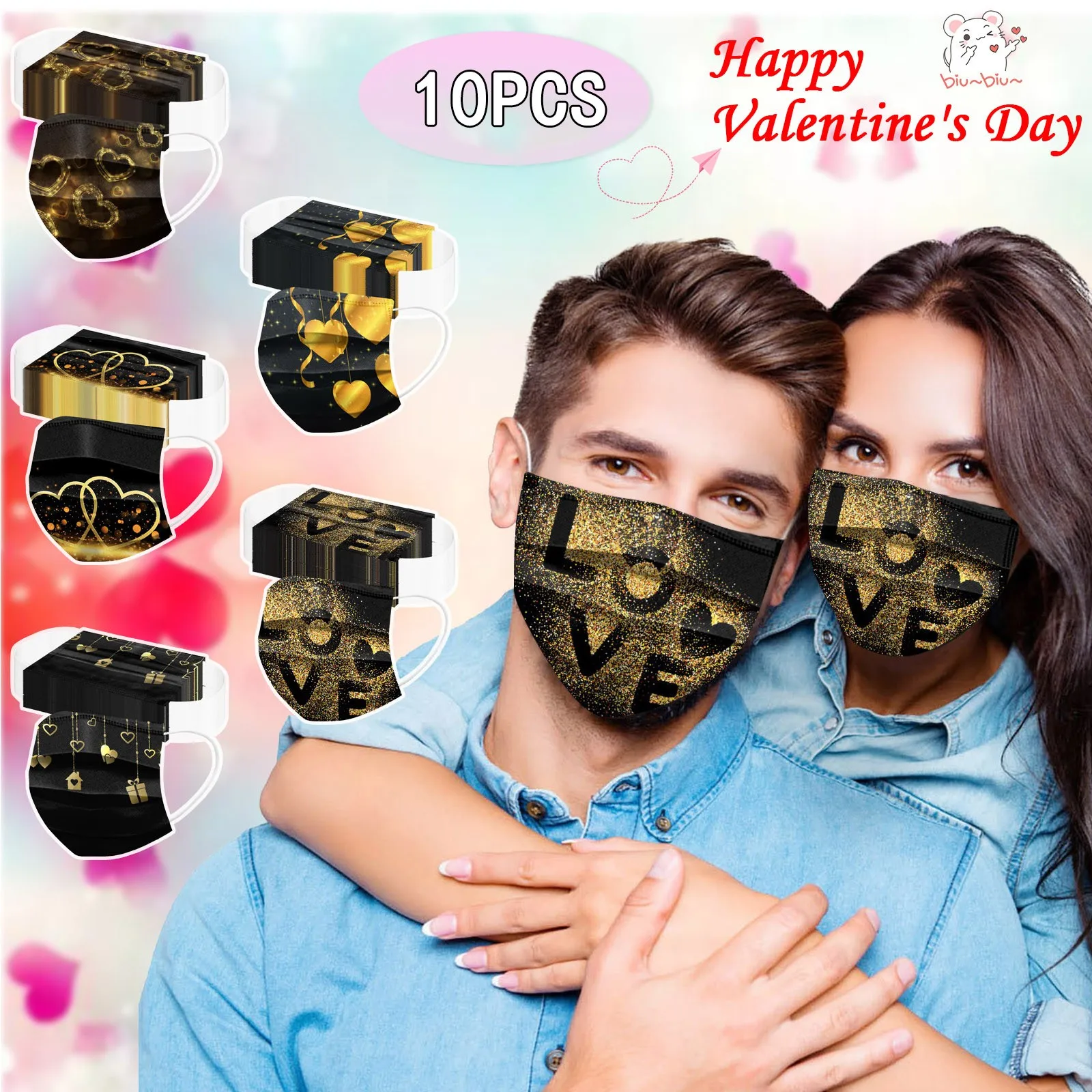10/50pcs Women Man Mascarillas Love Heart Print New Years Disposable Face Mask For Adult Desechables Masque Jetables | Красота и