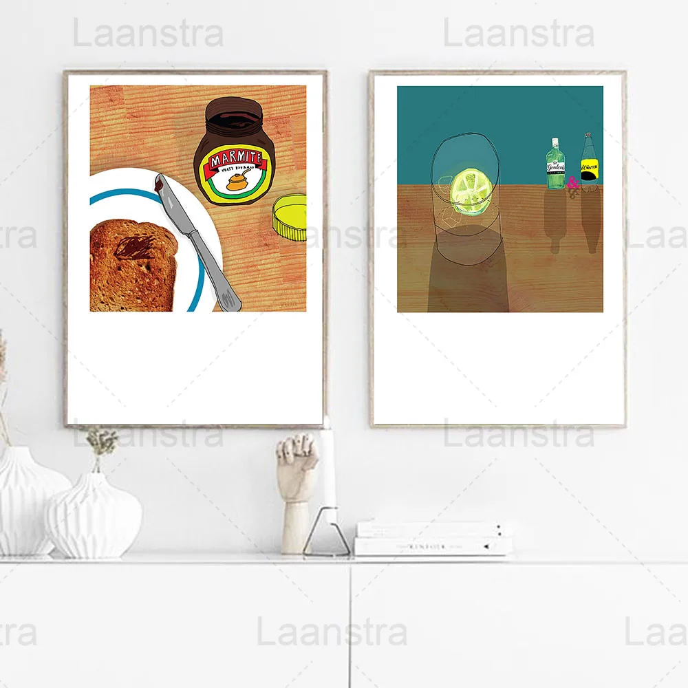 

Food Home Decoration Painting Lemon Soda Living Room Wall Canvas Poster Sliced Toast Peanut Butter Kitchen Restaurant Print