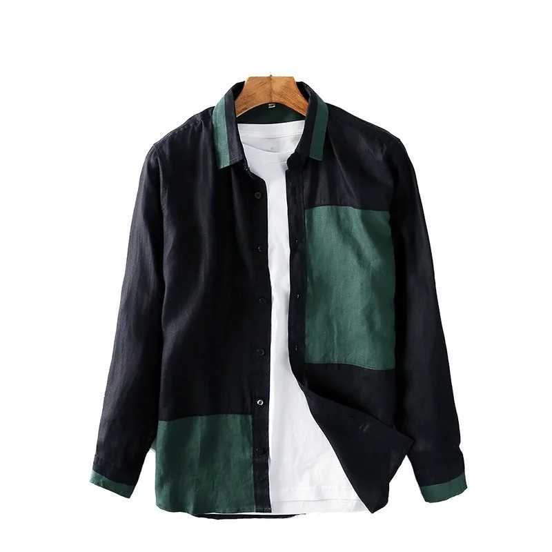

Men's Clothing 2020 Fall New Style Men's Linen Long Sleeve Shirt Personality Stitching Casual Long Sleeve Camisas Para Hombre