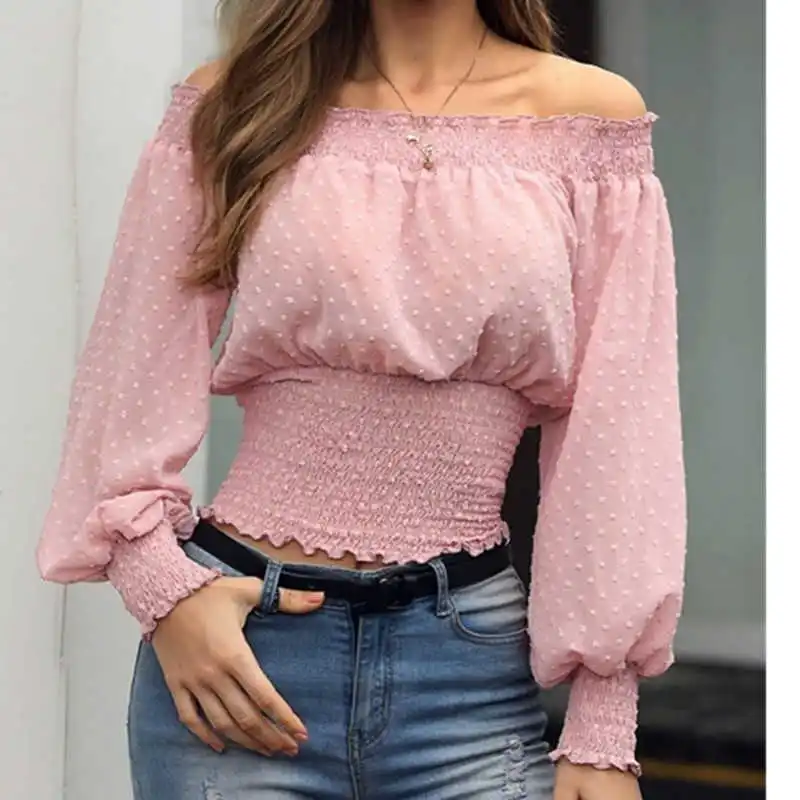 

Fashion New Autumn Women Off Shoulder Long Sleeve Blouses Tops