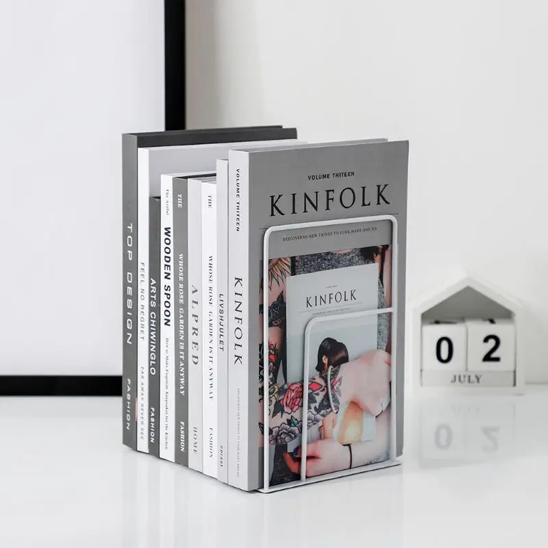 

35EA 1 Pair Rectangle Bookends Book Stand Support Desktop Office Magazine Organizer Rack Shelf Holder