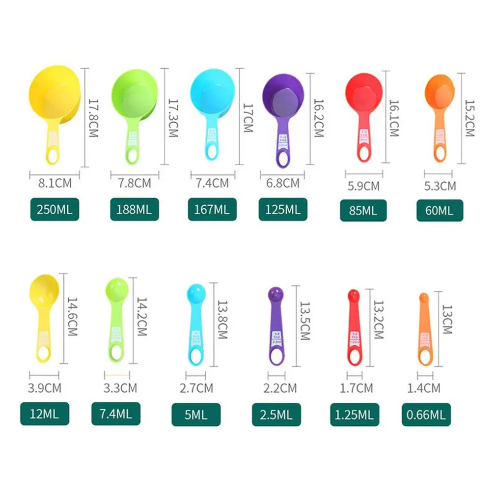 

12pcs/set Measuring Cups And Spoons Colorful Kitchen Measuring Tools Durable Nesting Cups And Spoons For Dry And Liquid
