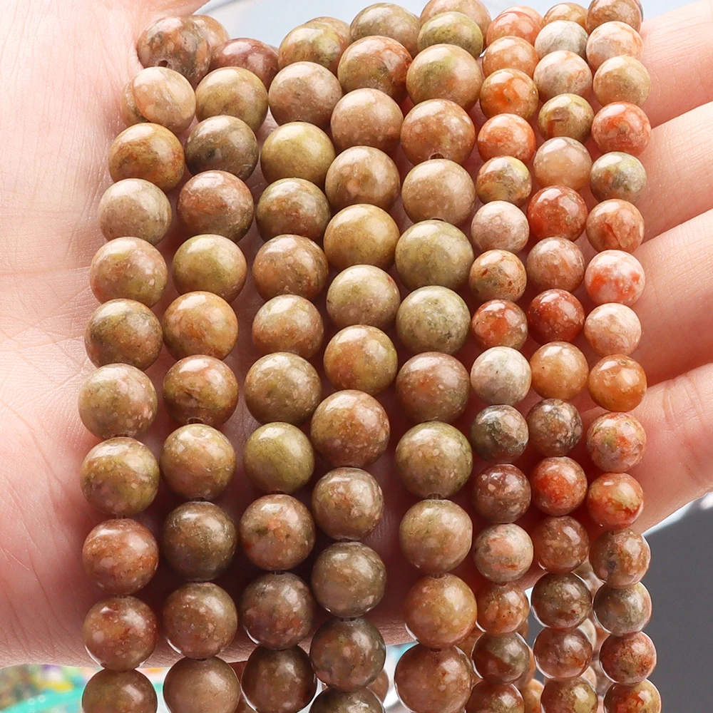 

Natural Chinese Unakite Stone Beads Natural Stone Beads Smooth Round Loose Beads For Jewelry Making DIY Bracelet Necklac