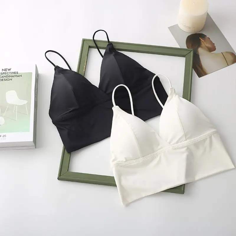 

Women Sexy Backless Bralette Deep V-Neck Wireless Crop Top Padded Triangle Vest 667E