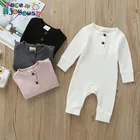 Детские ребристые комбинезоны для новорожденных; Хлопковый комбинезон с длинными рукавами для маленьких девочек; Однобортный комбинезон для маленьких мальчиков и девочек; Одежда для новорожденных