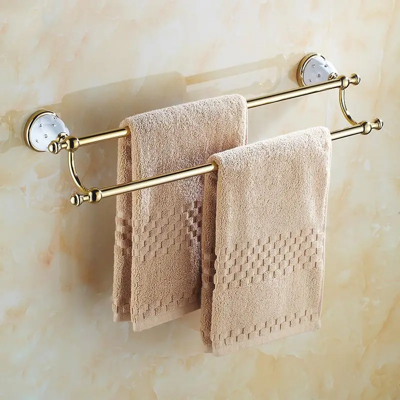 Настенный держатель для полотенец золотистого цвета латунь и бриллиант |
