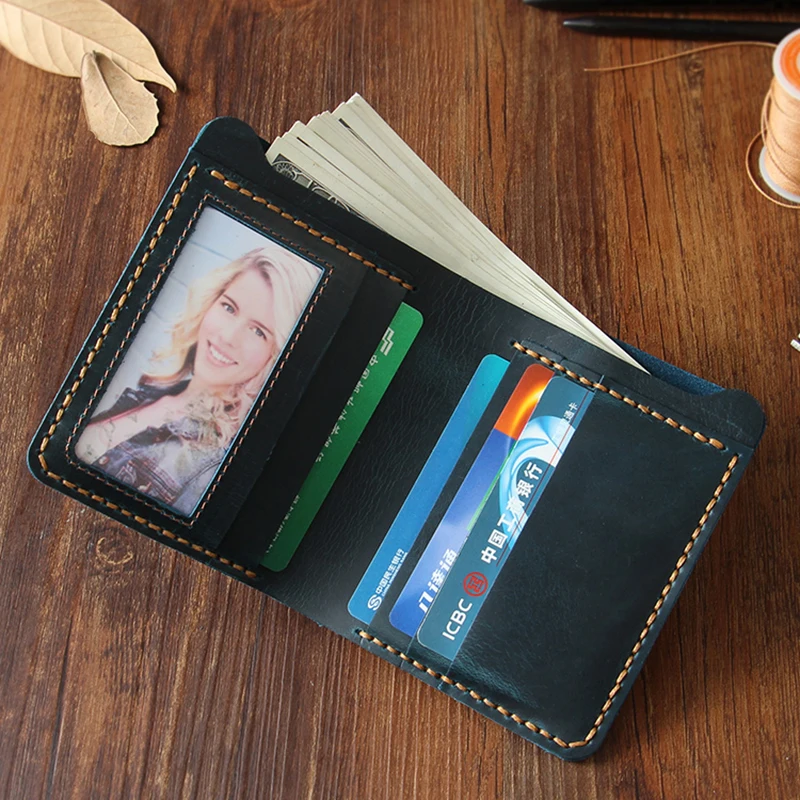 Crazy Horse Leather Handmade Vintage Men Wallet Bifold Short Simple Man Cash Purse Real Skin Classic Money Clip Credit Card Case | Багаж и