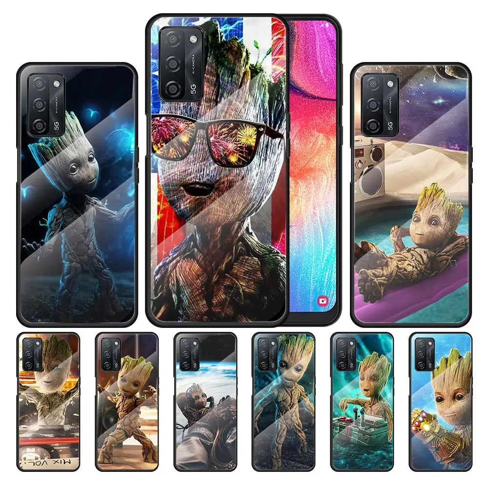 

Groot Marvel Avengers for OPPO Realme 7i 7 6 5 Pro C3 XT A9 2020 A52 Find X2Lite Luxury Tempered Glass Phone Case Cover