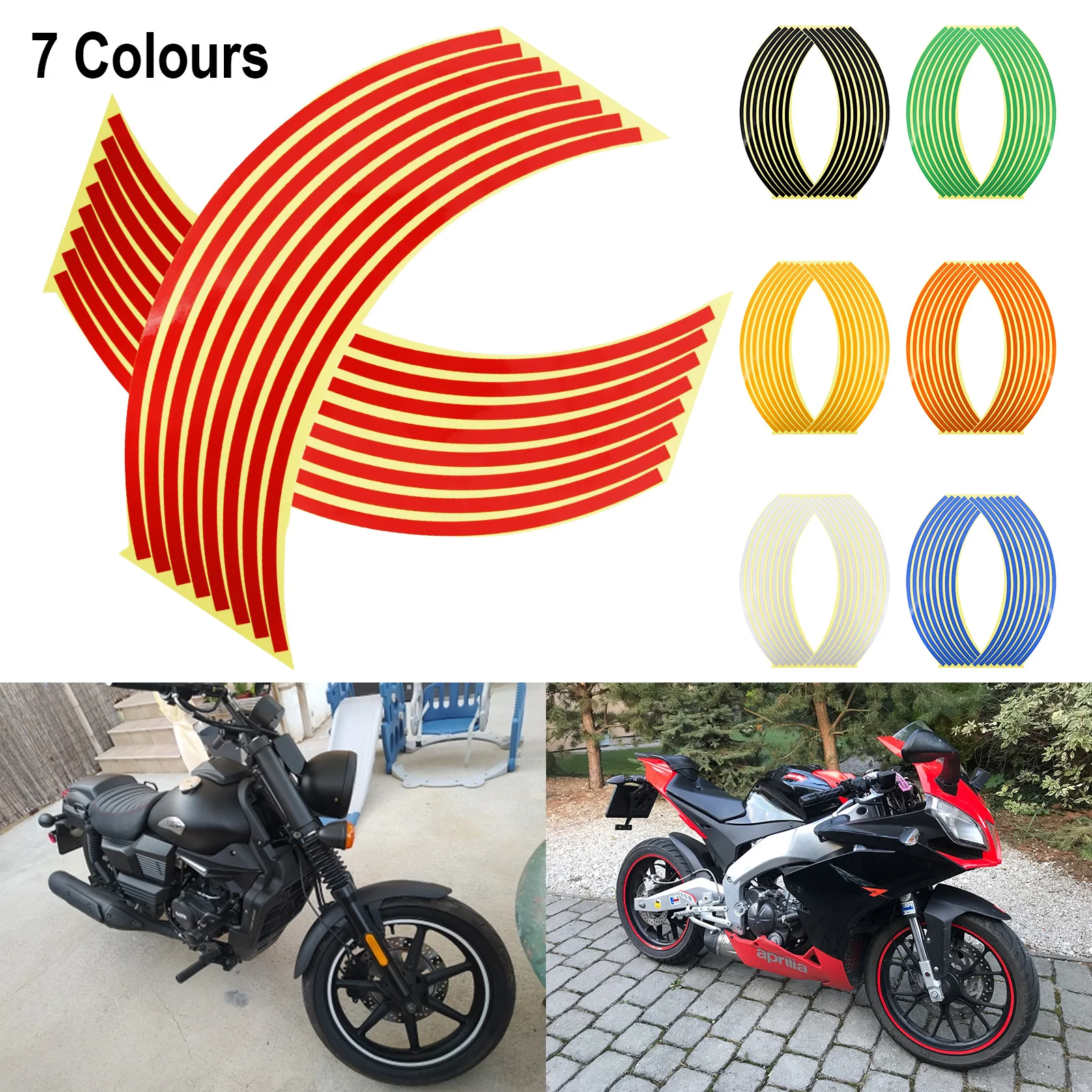 

Motorcycle Wheel Stickers Reflective Rim Strips Tape Bike Stickers 16Pcs Car Tire Motorbike Auto Decals Bicycle Decal
