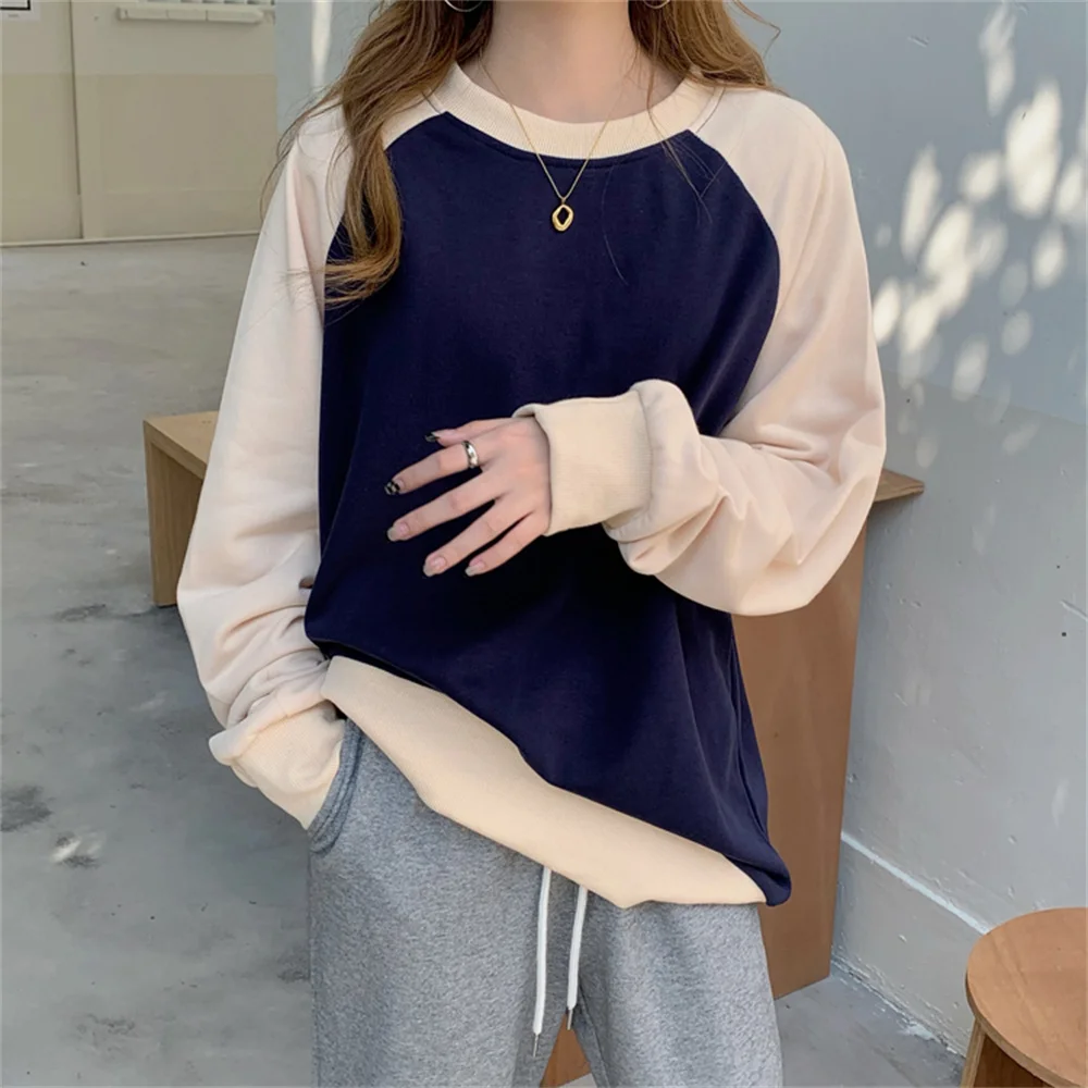 

Alien Kitty Office Lady Patchwork Preppy Style Women Sweatshirts Hot Loose Fashion 2021 Casual All Match Streetwear Gentle Tops