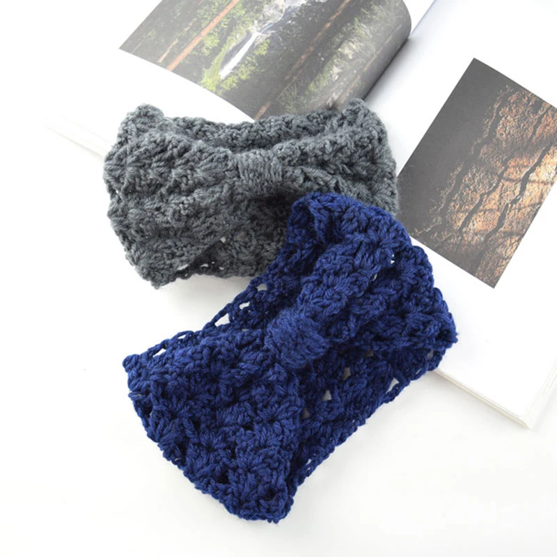 Женская вязаная эластичная повязка на голову с большим бантом и цветами| |