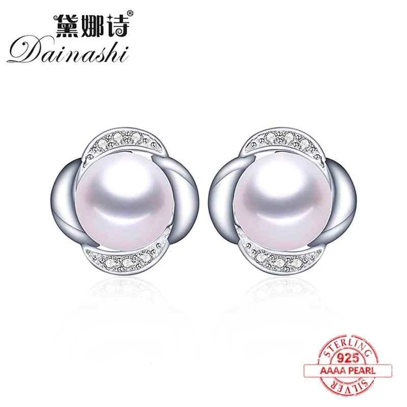 Женские серьги гвоздики из серебра 925 пробы с натуральным пресноводным