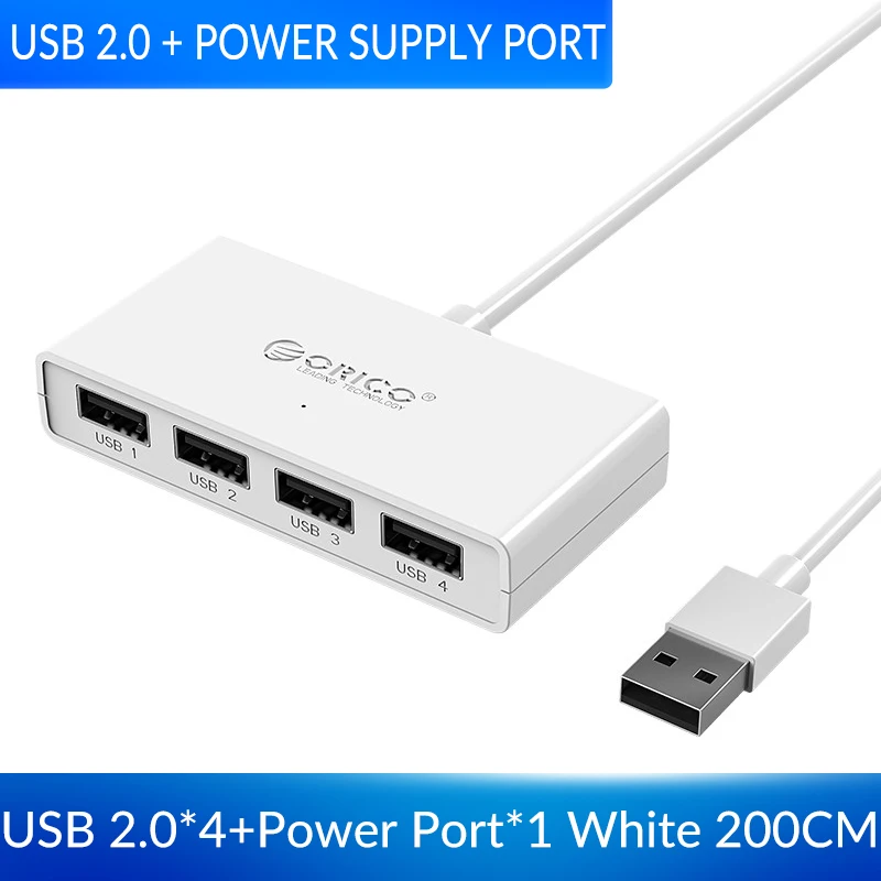 ORICO высокоскоростной 4 порта USB2.0 концентратор USB порт USB микро порт концентратор зарядный концентратор USB разветвитель для Apple Macbook Air ноутбук ПК планшет - Цвет: USB2.0PowerPort200CM