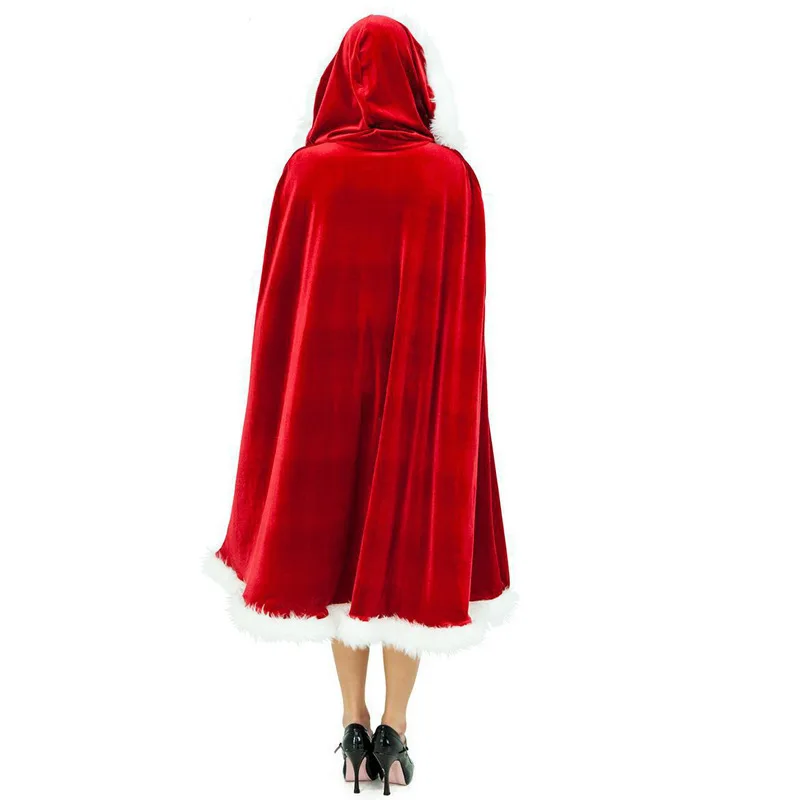 Рождественский красный бархатный костюм шаль плащ женская одежда Санта Клауса